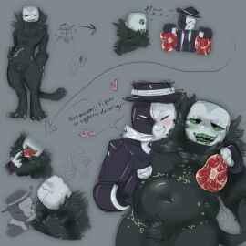 2boys artful_(die_of_death) belly claws die_of_death_(roblox) drooling feederism feeding fur male male/male meat pursuer_(die_of_death) speech_bubble stuffed_belly stuffing weight_gain wholesome