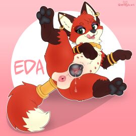 animal_genitalia animal_pussy anus bodily_fluids canid canine canine_genitalia canine_pussy dripping eda_the_thief_(queenkoko) female feral fox genital_fluids genitals hi_res jewelry lying mammal on_back presenting pussy pussy_juice_drip pussy_juice_string red_fox spread_legs spreading true_fox vaginal_fluids xenoyia