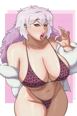 1girls background belly belly_button big_breasts big_thighs bikini bikini_bottom bikini_top blowjob_gesture breasts cheetah cheetah_print curvy curvy_body curvy_female curvy_figure curvy_hips dialogue digital_art digital_drawing digital_media digital_painting dominant dominant_female dreamsolvent ear_piercing ear_ring earrings fellatio_gesture female female_only full_color fur_coat heart heart-shaped_pupils heart_eyes jerkmate long_hair looking_at_viewer love messy_hair milf milfification mole mole_on_breast mole_under_mouth oral original_character original_characters painted_nails piercing piercings pink pink_lipstick solo tease teasing teasing_viewer text thick_thighs thighs tongue tongue_out voluptuous voluptuous_female