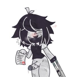 abbie_(fundamental_paper_education) apple black_hair blush femboy fundamental_paper_education fundamental_paper_education_(swap_au) gummyxd heart heart-shaped_pupils male mister_abbie_(fundamental_paper_education) no_pants no_sex no_shorts no_text open_mouth penis smiling smiling_at_viewer sweating tagme teacher teacher_and_student topwear