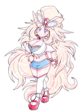 1girls blonde_hair blue_eyes breasts busty female female_only number-x original original_character realiam solo white_shirt