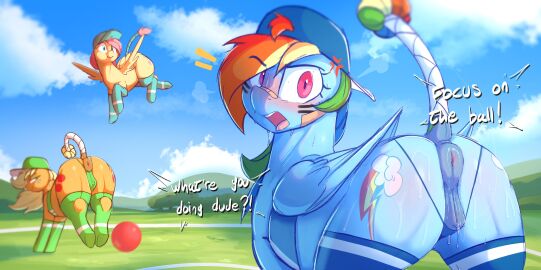 2025 2d absurd_res anatomically_correct anatomically_correct_genitalia anatomically_correct_pussy animal_genitalia animal_pussy anus applejack_(mlp) ass blue_body detailed detailed_background dialogue digital_drawing_(artwork) digital_media_(artwork) earth_pony equid equine equine_pussy eyelashes female feral fluttershy_(mlp) friendship_is_magic full_color genitals group hair hasbro hi_res horse imminent_injury looking_at_viewer looking_back mammal my_little_pony mythological_creature mythological_equine mythology open_mouth outside pegasus pony pose puffy_anus pupils pussy quadruped rainbow_dash_(mlp) text thick_thighs three-quarter_view vulva welost wings