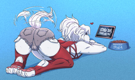 ass ass_focus belly_button blue_background booty_shorts buldge bungotaiga dog_dish dog_food dogboy earmuffs furry heart koud3x open_side_sweater paws ponytail princess scooby-doo sweater tablet taigaxholic tail_wagging thighhighs tummy watching_tv