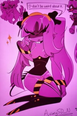 1boy 1girls aviarysd_n blush bows couple dialogue disassembly_drone english_text female flustered flustered_male glitch_productions j_(murder_drones) male murder_drones n_(murder_drones) naked naked_female pink_background pink_body pink_nipples rarepair robot robot_girl robot_humanoid romantic serial_designation_j ship shy speech_bubble text twintails wholesome_sex