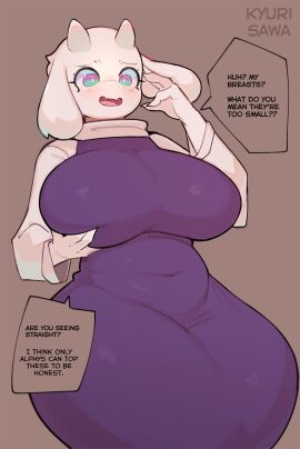 big_breasts boss_monster_(undertale) breasts dialogue female grabbing_own_breast huge_breasts kyurisawa text toriel undertale
