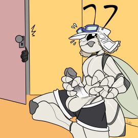 absurd_res antennae_(anatomy) anthro arthropod arthropod_abdomen athletic athletic_wear back_wings balls beady_eyes bottomwear bottomwear_down clothed clothing clothing_lift erection fangs genitals grey_markings gym_bottomwear gym_shorts hi_res humanoid_genitalia humanoid_penis hymenopteran insect_wings insects male markings masturbation partially_clothed penile penile_masturbation penis shell shirt shirt_lift shorts shorts_down solo_focus teeth topwear wasp white_shell wings winter_hat xing1