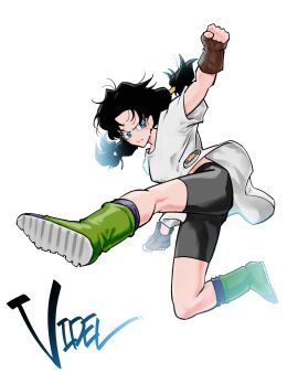 1girls artist_request ass bike_shorts black_hair black_shorts blue_eyes boots character_name dragon_ball dragon_ball_z female fingerless_gloves full_body meme shirt shorts solo tagme tagme_(artist) twintails videl