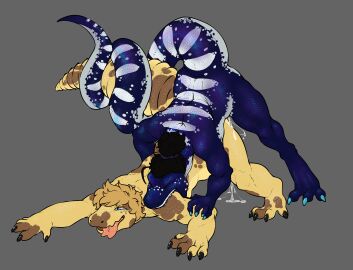 absurd_res ambiguous_penetration anthro anthro_on_anthro ass ass_up benji_(artist) bite bite_mark black_hair black_nails blonde_hair blue_body blue_eyes blue_nails blue_scales bodily_fluids brown_body brown_scales coiled_tail coiled_tails colored_nails colored_toenails cum cum_drip cum_inside cum_on_ass cum_on_butt dripping duo eublepharid feet gecko genital_fluids hair hair_bun hi_res iridescent iridescent_scales leo_(lazylizard) leopard_gecko lizard looking_pleasured male male/male male_penetrated male_penetrating markings messy_hair multicolored_body nails penetration python raised_tail reptile scales scalie shoulder_bite simple_background snake spots spotted_body striped_body stripes tail toenails toes tongue tongue_out two-tone_body white-lipped_python white_body white_scales yellow_body yellow_scales