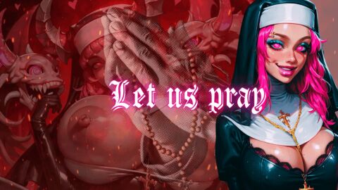 ai-created ai_generated animated animation big_breasts demon mommy_evelyn nun pink_hair praying