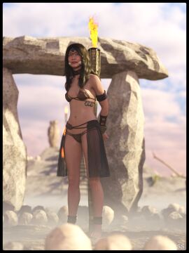 1girls 3d arms_behind_back bikini brown_hair cleave_gag daz_studio female female_only gag gagged leather_bikini original slave_girl solo strictaservitus