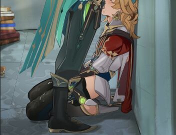 2boys alhaitham_(genshin_impact) blowjob clothed gay genshin_impact kaveh_(genshin_impact) male male_only yaoi