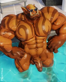 1boy abs balls bara biceps blizzard_entertainment facial_piercing fangs garrosh_hellscream genitals hi_res humanoid humanoid_pointy_ears male male_only muscles muscular muscular_humanoid muscular_male nose_piercing nose_ring orc pecs penis piercing psyertitan ring_piercing solo tattoo teeth vein veiny_muscles warcraft yaoi