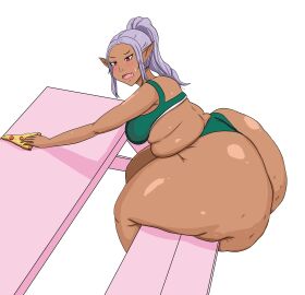 1girls akkyon ass bbw blush elf-san_wa_yaserarenai fat_ass female female_only gigantic_ass huge_ass kuroeda massive_ass pointy_ears sitting solo solo_female