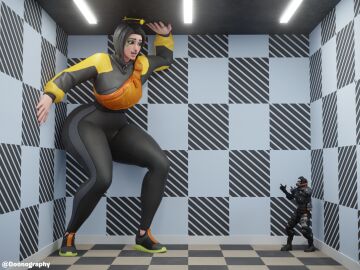 3d ass blender body_growth body_growth_(enlargement) d'ark_(fortnite) dominant_female doonography female fortnite fortnite:_battle_royale giantess growth male male/female room_filling sequence supersonic_(fortnite) thick_thighs thighs tight_clothing watermark