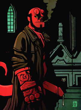 artist_request balls bara big_penis boner demon erection facial_hair hellboy hellboy_(series) male male_only muscles muscular penis sideburns solo solo_male yaoi