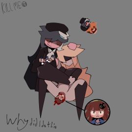 birth bleeding bleeding_from_pussy bleugdhgh1 brainrot caressing_head claire_(fundamental_paper_education) crying_with_eyes_closed cursed female fen_(kaaatie) fundamental_paper_education giving_birth headpat hugging joke_art kaaatie machine_girl_(kaaatie) non-sexual pregnant pussy satire shitpost tearing_up text what xister_(kaaatie) xisterxfen