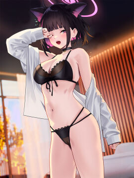 1girls animal_ear_fluff animal_ears bare_arms bare_belly bare_chest bare_hands bare_hips bare_legs bare_midriff bare_navel bare_shoulders bare_skin bare_thighs belly belly_button black-haired_female black_bra black_choker black_collar black_hair black_panties black_underwear blue_archive blunt_bangs bob_cut bra breasts busty busty_female busty_teenager choker cirilla_lin cleavage cleft_of_venus collar collarbone dot_nose exposed exposed_belly exposed_legs exposed_midriff exposed_shoulders exposed_thighs female female_only fingernails fingers frilled_bra frilled_panties frilled_underwear groin half_naked half_nude hand_on_face hand_on_head hand_on_own_face hand_on_own_head high_resolution highres indoor indoors kazusa_(blue_archive) large_breasts lean_figure legs light-skinned_female light_skin lips looking_at_viewer medium_hair multicolored_hair narrow_waist navel open_clothes open_clothing open_shirt open_topwear panties pink-eyed_female pink-haired_female pink_eyes pink_hair pussy shirt shoulders sideboob slender_body slender_waist slim_female slim_waist solo standing string_bra string_panties teenage_female teenager thick_thighs thighs thin_waist unbuttoned unbuttoned_shirt underboob underwear upper_body v-line white_skin white_topwear