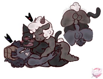 3_eyes anthro anthro_penetrating balls black_body black_hair black_tail blush bovid brown_body brown_eyes caprine caprine_horn crown cult_of_the_lamb demon domestic_cat double_penetration felid feline felis fennephilim_fox floating_crown frottage frottage_via_penetration fur gay genitals goat goat_(cult_of_the_lamb) grey_body group group_sex hair headgear hi_res horns humanoid_genitalia humanoid_penis lamb_(cult_of_the_lamb) male male/male male_penetrating mammal massive_monster_(studio) multi_eye narinder penetration penis sandwich_position sex sharp_teeth sheep tail teeth trio white_hair white_tail wool_(fur) yaoi