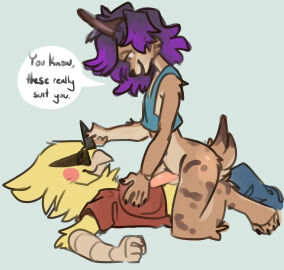 anal anal_sex anthro arrk avian balls beak bird bottomless clothed clothing cockatiel cockatoo cowgirl_position dialogue drex_the_lynx duo erection eye_contact eyewear felid feline female femboy from_front_position genitals hand_on_chest hi_res humanoid_genitalia humanoid_penis looking_at_another lying lynx male male/male male_focus male_only mammal on_back on_bottom on_top parrot penetration penis pointy_sunglasses scuted_arms scutes sex shirt sketchytoasty sunglasses tail tank_top topwear triangle_shades