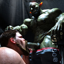 abs bara beard daddy dilf duo facial_hair fangs fellatio gay genitals goblin goblin_male green_body green_skin hi_res human humanoid humanoid_pointy_ears humansub hunk male male/male mammal moustache muscles muscular muscular_humanoid muscular_male nipples og_idk oral oral_penetration pecs penetration penile penis sex teeth vein veiny_muscles veiny_penis yaoi