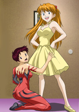 1boy 1girls ass ass_expansion asuka_langley_sohryu bbmbbf black_hair bodysuit breast_expansion breast_growth breast_growth_(enlargement) breasts female female_focus female_shinji femdom gainax gender_transformation human large_ass large_breasts light-skinned_female light_skin male mid-transformation mtf_transformation neon_genesis_evangelion pilot_suit plugsuit shinji_ikari short_hair submissive_male thick_thighs thigh_expansion transformation wide_hips