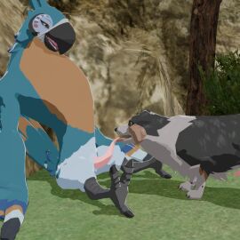 1:1 3d_(artwork) animal_genitalia animal_penis anthro anthro_on_feral avian beak blender_(artwork) blender_eevee blue_body breath_of_the_wild canid canine canine_genitalia canine_penis digital_media_(artwork) duo erection feathers feet fellatio feral fur furryfamine20 genitals hi_res hylian_retriever kass_(tloz) knot knotted_penis licking looking_at_another looking_at_genitalia looking_at_penis looking_pleasured male male/male male_on_feral mammal multicolored_body narrowed_eyes nintendo open_beak open_mouth oral penile penis penis_lick plant quadruped rito sex sitting sitting_on_ground talons tapering_penis the_legend_of_zelda toes tongue yellow_eyes zoophilia