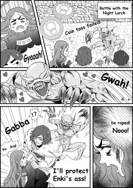 3boys cahara comic english_text enki_ankarian fear_and_hunger halftone imminent_anal imminent_rape long-haired_male long_hair male male_only monochrome monster muscular muscular_male night_lurch ragnvaldr screentone yoshinaga_yuki3