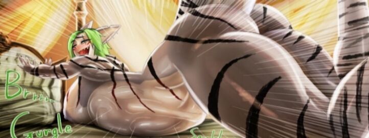 animal_ears breasts female green_hair motion_blur open_mouth short_hair solo speed_lines tail