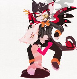 angel_dust_(hazbin_hotel) arachnid blowjob cigarette clothed clothed_sex cum erect_penis eye_shadow eyeshadow feline gay gay_blowjob gay_sex hand_on_another's_head hand_on_head hazbin_hotel husk_(hazbin_hotel) looking_at_another looking_at_partner male penis piercing piercings precum precum_drip precum_string sitting sodomysouth_(artist) spider suit tail vivienne_medrano wings yaoi