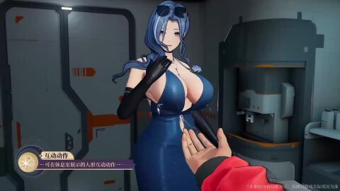 1girls 3d blue_hair breasts_apart dp-12_(girls'_frontline) elbow_gloves evening_gown first_person_view girls'_frontline girls'_frontline_2:_exilium helen_(girls'_frontline_2) huge_breasts no_sound revealing_clothes tagme video