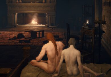2boys ass elden_ring fromsoftware game_cg gay ingame_model male pale_skin pigtails sitting size_difference tarnished thiollier yaoi