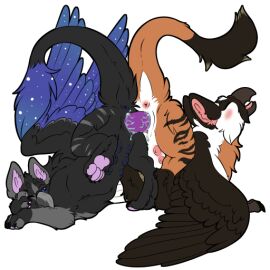 anus arcturus_(draskmacaw) avian beak blush closed_eyes duo feathered_wings feathers female genitals gryphon mythological_avian mythological_creature mythology open_mouth pussy symrea telegram_sticker tigerhawk_(eueaglehawk) wings