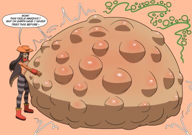 bandit bare_belly bonnestar12 cowboy_hat dark-skinned_female dark_skin digestion digestion_noises epithet_erased female female_pred hat hyper hyper_belly mass_vore multiple_prey smile tan-skinned_female tan_skin vore vore_belly zora_salazar