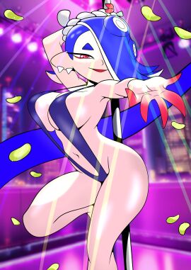1girls big_breasts blue_hair breasts cleavage female female_only furry_funnychan hand_out looking_at_viewer navel nintendo red_eyes shiver_(splatoon) sideboob solo solo_female solo_focus splatoon splatoon_(series) splatoon_3 stripper stripper_pole thighs wide_hips