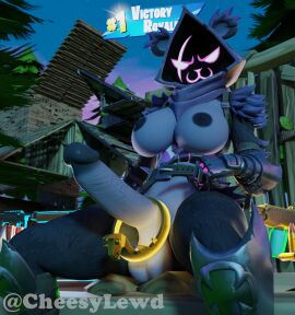 3d big_breasts breasts cheesylewd fortnite futa_only futanari intersex night penis pointing_at_penis raven_team_leader self_upload smile solo