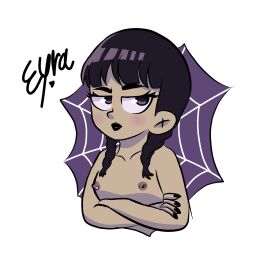 breasts breasts_out brown_hair eyra_rkbron female goth goth_girl jenna_ortega netflix the_addams_family wednesday_(netflix) wednesday_addams