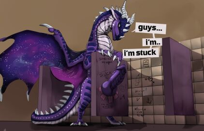 claws dialogue dragon erection feral fur furry glory_hole horn ishiru knot knotted_glory_hole male male_only mythological_creature mythological_scalie mythology penis purple_body scalie solo stuck_knot tail wings