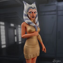 ahsoka_tano airress3d_(3d-modeller) alien alien_girl alien_humanoid blue_eyes clone_wars dress female jedi levius_nsfw orange_skin pose posing posing_for_picture posing_for_the_viewer star_wars virgin_killer_sweater
