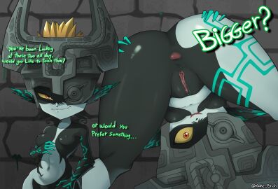 2024 anus ass biped breasts dialogue female genitals hi_res humanoid imp imp_midna looking_at_viewer midna monke_brush nintendo one_eye_obstructed pussy short_stack smile solo text the_legend_of_zelda thick_thighs twili twilight_princess yellow_sclera