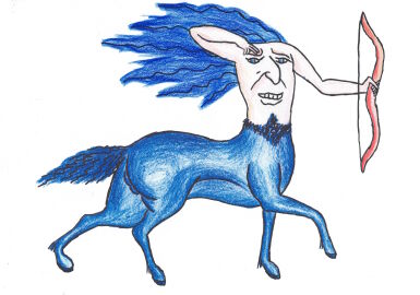 4_legs 6_limbs absurd_res archery balls beard blemmyes_(species) blue_beard blue_body blue_eyes blue_facial_hair blue_fur blue_hair blue_pubes centaur ebrithilbowser equid equid_taur equine european_mythology face_on_chest facial_hair fur genitals greek_mythology hair headless hi_res horse_tail humanoid_taur long_hair male mammal mammal_taur multi_leg multi_limb mythology nude pubes sagittarius solo taur what white_body white_skin