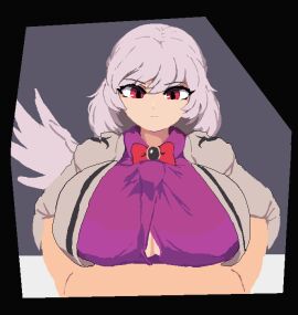 1girls angel_wings big_breasts breasts center_opening clothed clothed_paizuri clothed_sex emotionless emotionless_sex expressionless female fully_clothed huge_breasts light-skinned_female light_skin mature_female namako_(takorin) paizuri red_eyes sagume_kishin takorin touhou unamused white_hair wings