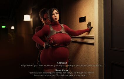 1futa 1girls 3d ada_wong asian asian_female big_belly black_hair breasts dark-skinned_futa dark_skin dinoboy555 english english_text female female_focus futa_wife futa_with_female futanari intersex lactating lactation light-skinned_female light_skin milk milking pregnant pregnant_belly pregnant_female resident_evil resident_evil_4 resident_evil_4_remake resident_evil_5 sheva_alomar squeezing squeezing_breast story