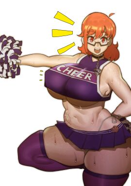1girls breasts cheerleader cheerleader_uniform choker chubby doublehero female freckles ginger glasses huge_breasts june_katsos light-skinned_female light_skin pom_poms red_eyes red_hair short_hair short_skirt side-tie_panties skimpy skindentation skirt solo solo_female tattoo thick thick_thighs thong voluptuous wide_hips