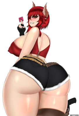 ass big_ass big_breasts breasts condom female female_only gloves hotpants jottun light_skin nipples nipples_visible_through_clothing red_hair sole_female thick_thighs virtual_youtuber vshojo yellow_eyes zentreya zentreya_(dragon)