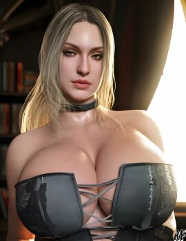 1girls 3d big_breasts blonde-haired_female blonde_female blonde_hair breasts busty capcom close-up curvy demon_hunter devil_may_cry devil_may_cry_(series) female female_only glossy_lips huge_breasts large_breasts leather_clothing pink_lipstick rude_frog solo solo_female trish_(devil_may_cry) white_skin