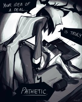 alastor_(hazbin_hotel) anal anal_sex back_view backshots cum cum_on_body deer deer_antlers deer_tail demon enemies fucked_from_behind fucked_senseless gay_domination gay_sex greyscale half-dressed hazbin_hotel male male/male male_only male_penetrated male_penetrating penis post-orgasm pounding pounding_ass screen_face sex speech_bubble tv_head vox_(hazbin_hotel) yaoi