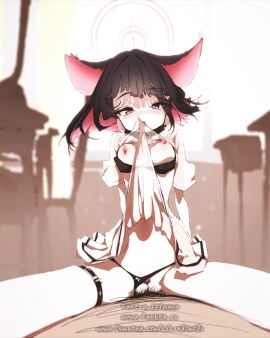 1boy 1girls 4:5 animal_ears animated black_bra black_hair black_panties blue_archive bra bra_pull breasts cat_ears cat_tail censored clothes_lift clothes_pull clothing_aside colored_inner_hair commentary_request cowgirl_position female highres kazusa_(blue_archive) looking_at_viewer looping_animation male mosaic_censoring mouth_hold multicolored_hair nipples paid_reward_available panties panties_aside pink_eyes pink_hair pov pov_crotch pussy see-through see-through_shirt see-through_skirt sex shirt short_sleeves skindentation skirt skirt_lift small_breasts straddling straight tail thigh_strap thighs two-tone_hair underwear vaginal_penetration vertical_video wawa_(lingomogu) web_address white_shirt white_skirt