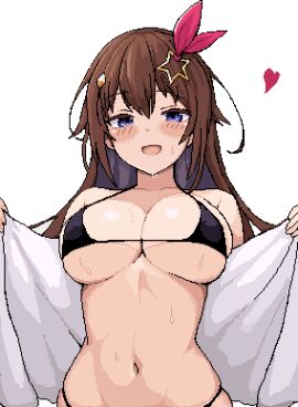 1girls bikini blue_eyes brown_hair female hololive hololive_gen_0 hololive_japan long_hair maker_eator solo sweat sweatdrop tokino_sora virtual_youtuber