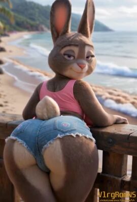 ai_generated animated anthro ass big_butt bonnie_hopps bottomwear bubble_butt clothing curvaceous curvy_figure cutoffs denim denim_clothing disney female furry huge_butt lagomorph leporid looking_at_viewer mammal mature_female narrowed_eyes overweight rabbit rear_view seaside shaking_butt shirt shorts solo tagme tank_top teasing topwear video vlrgromns voluptuous zootopia