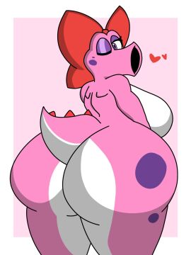 1girls 2024 absurd_res anthro ass ass_bigger_than_head back_view backboob big_ass big_breasts big_butt big_thighs bimbo birdetta birdo bottom_heavy bow breasts bubble_ass bubble_butt butt_bigger_than_head dinosaur enderbendr eyeshadow female female_only flirting hair_bow heart heart_symbol mario_(series) nintendo one_eye_closed pink_body pink_skin purple_eyes purple_eyeshadow rear_view red_bow short_tail simple_background solo spiked_tail tail thick thick_ass thick_butt thick_hips thick_thighs thighs white_skin wide_hips wink winking_at_viewer